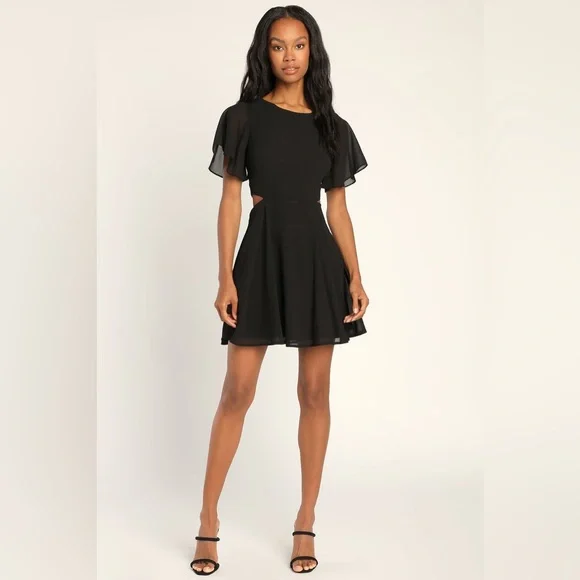 Lulus | Dresses | Lulus Blissful Love Black Cutout Mini Skater Dress |  Poshmark